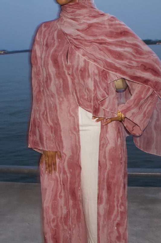 Rose Marble Open Abaya
