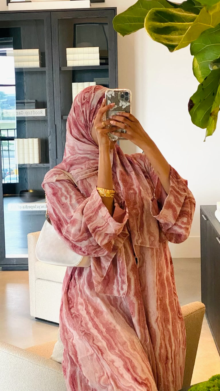 Rose Marble Open Abaya